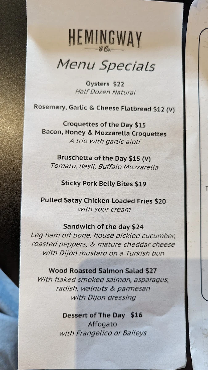 Menu, Hemingway & Co.