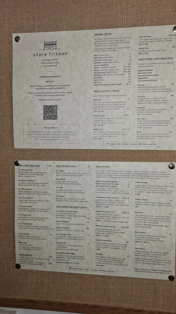 Menu, Store Fifteen