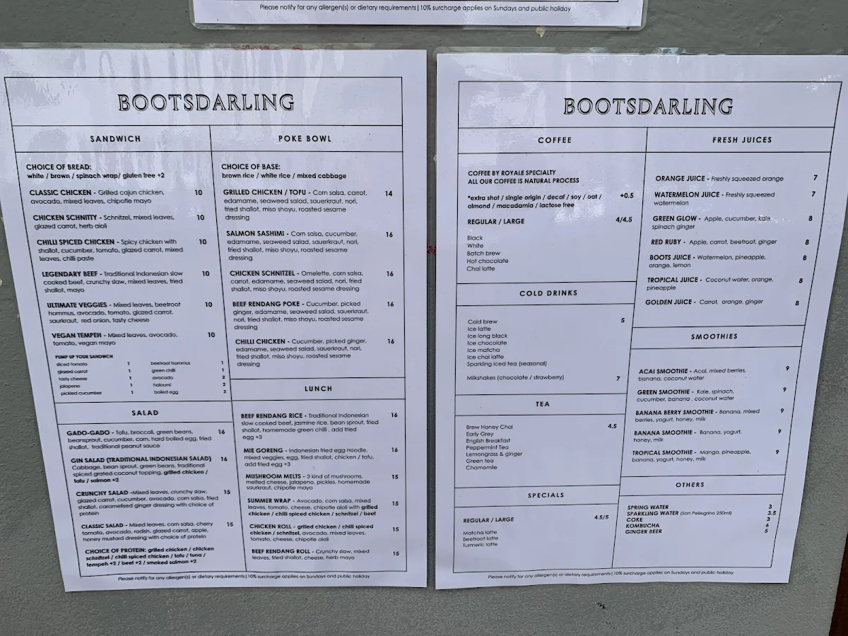 Menu, Bootsdarling