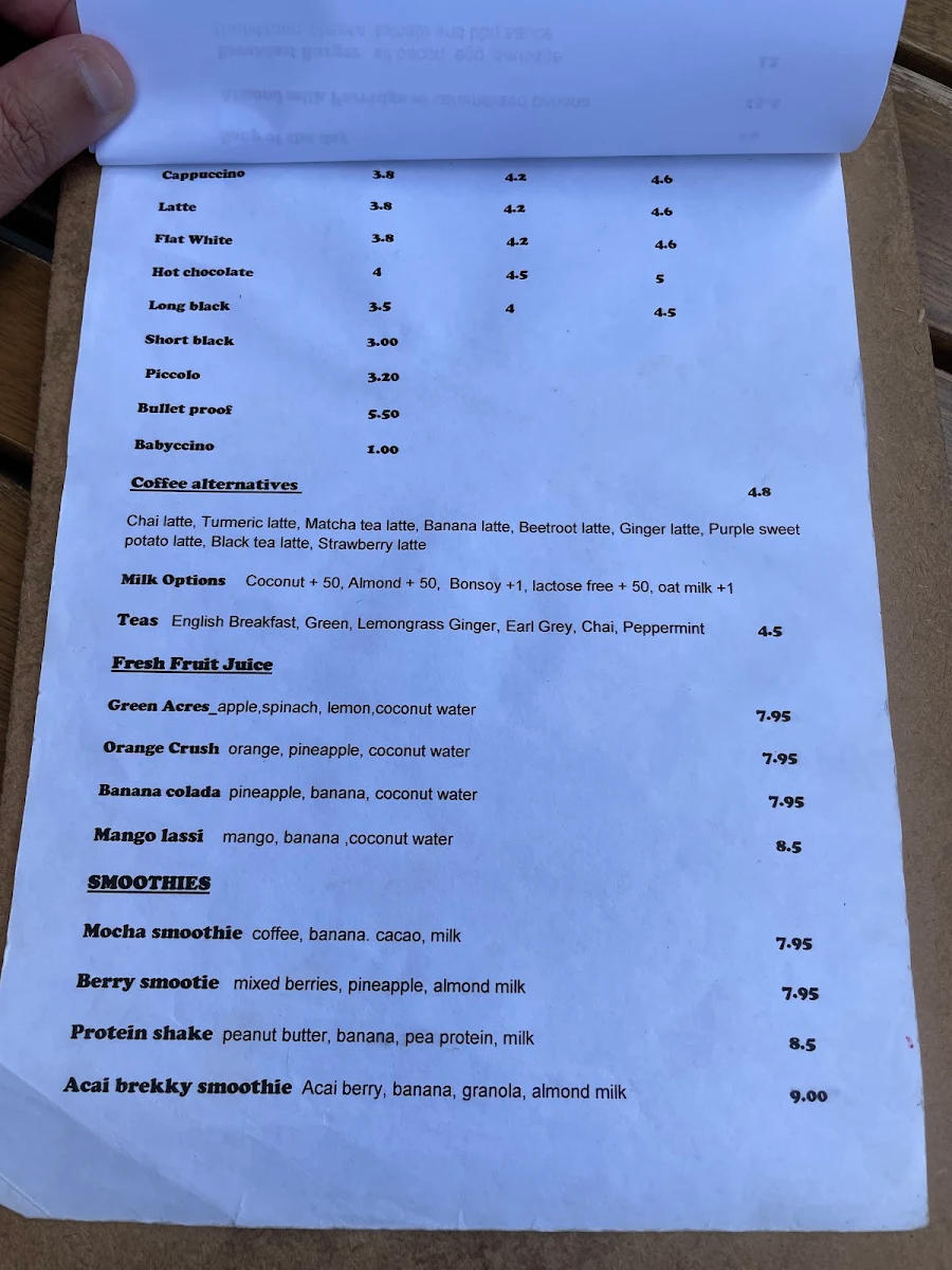 Menu, The Natural Choice Cafe