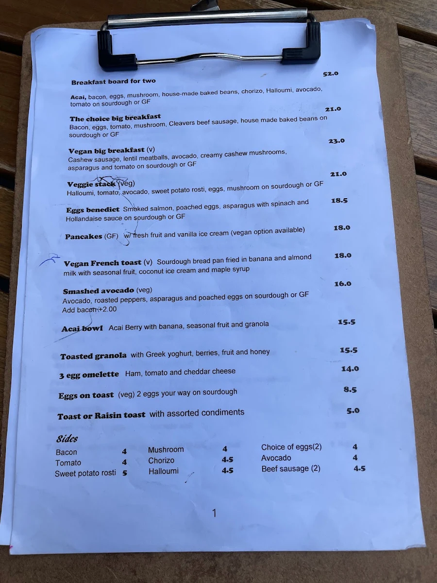 Menu, The Natural Choice Cafe