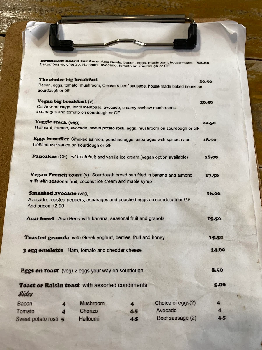 Menu, The Natural Choice Cafe