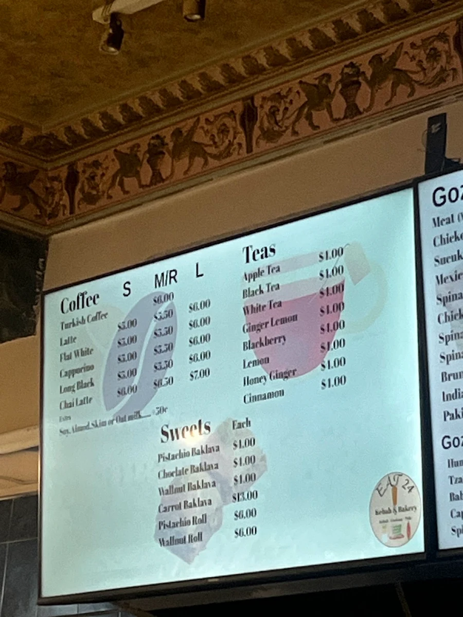 Menu, Eat 24 Kebab&Gozleme