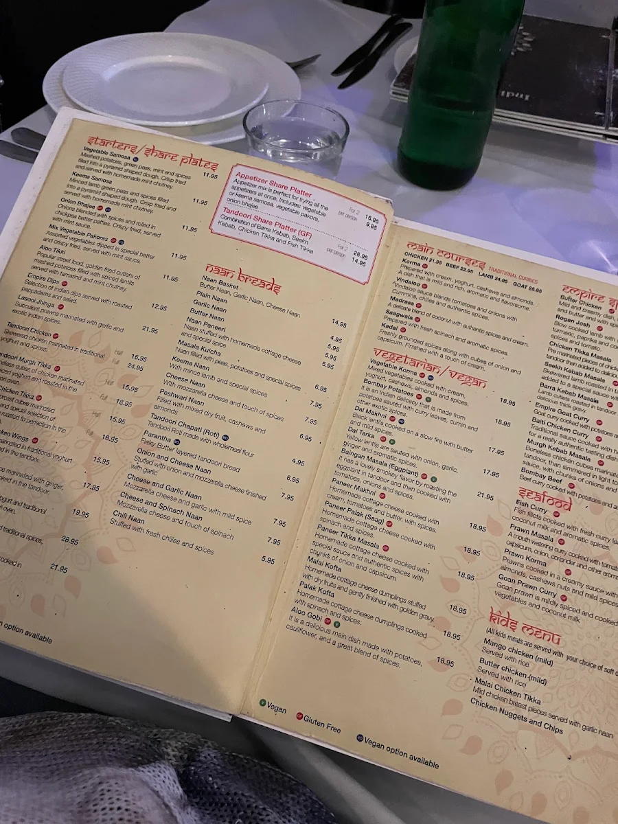 Menu, Indian Empire