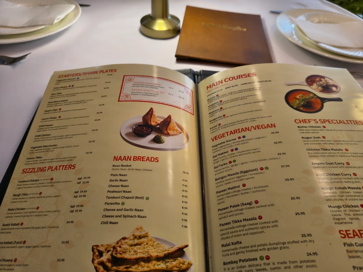Menu, Indian Empire
