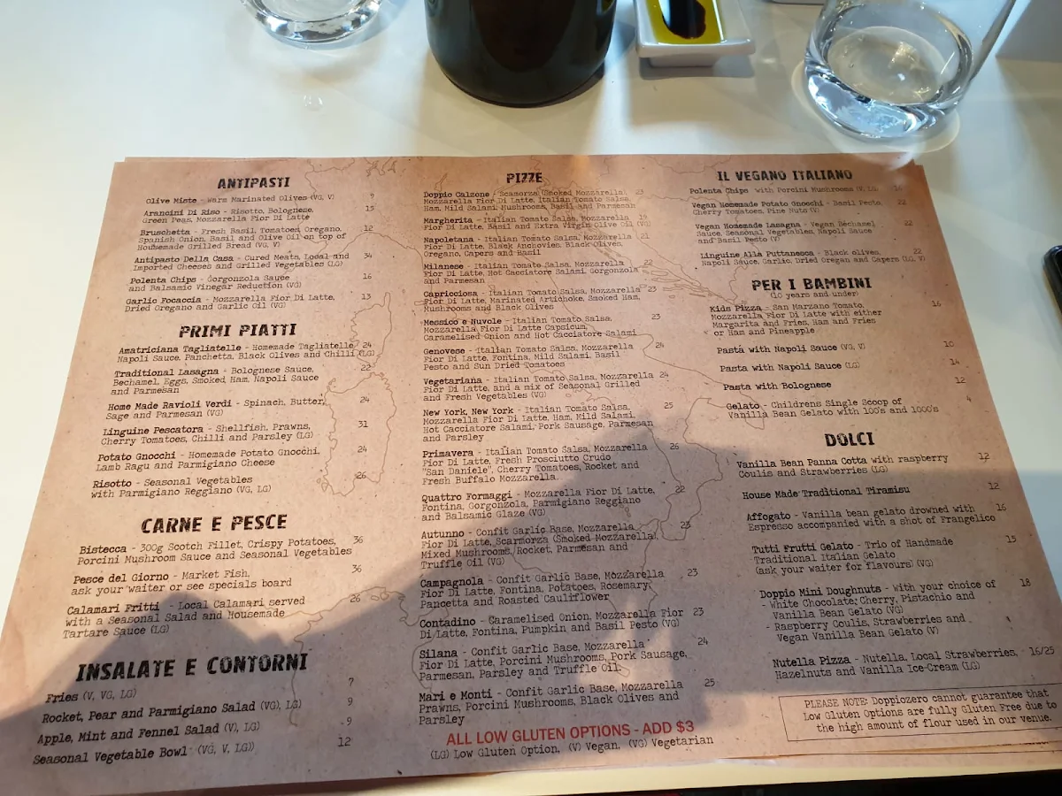 Menu, DoppioZero Pizzeria and Wine Bar