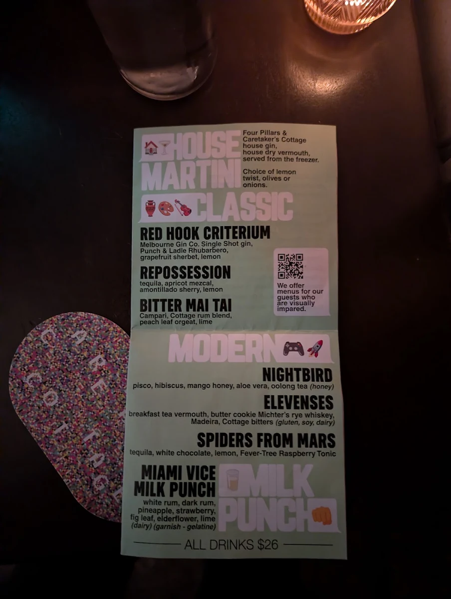 Menu, Caretaker's Cottage