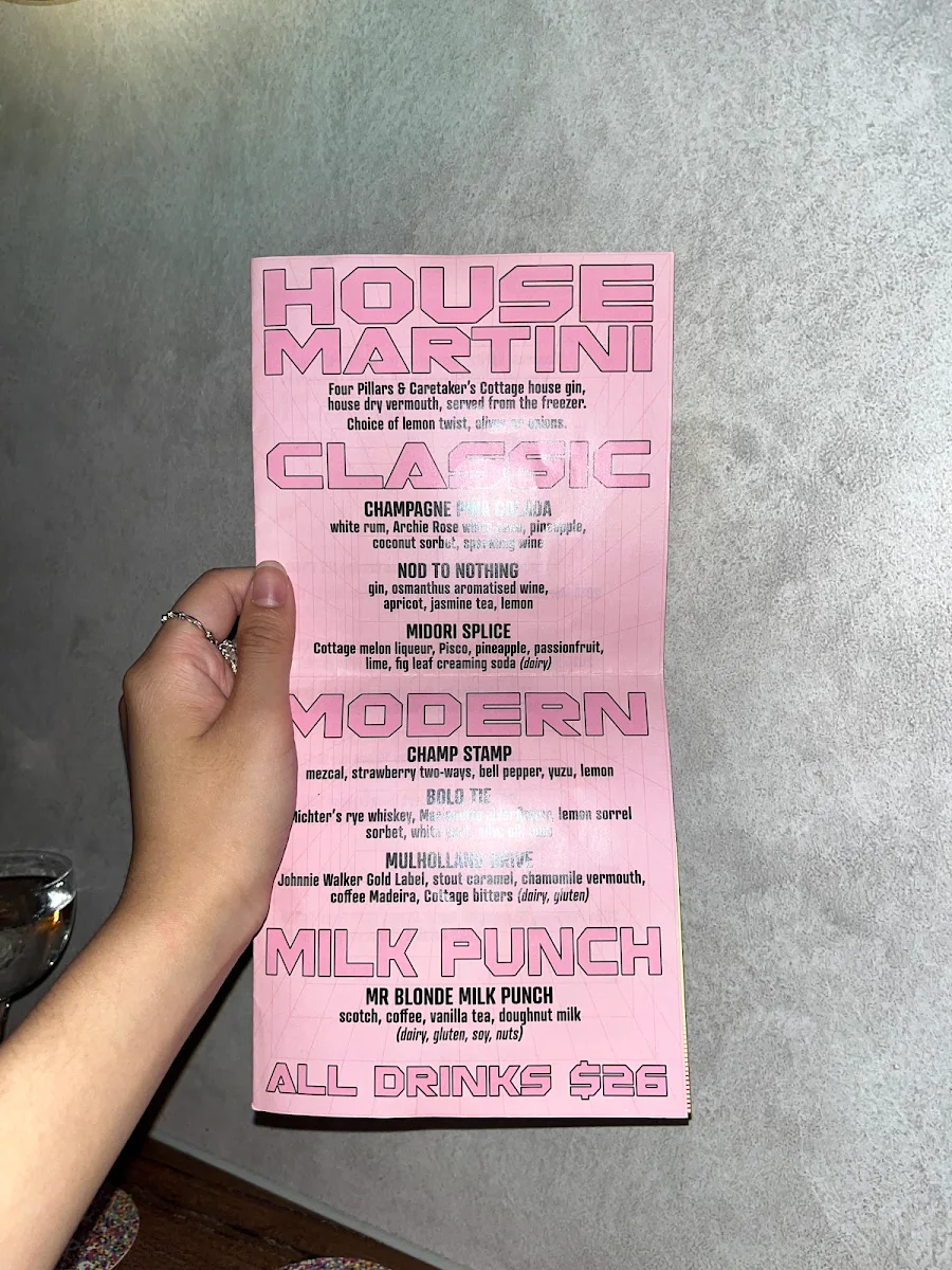 Menu, Caretaker's Cottage