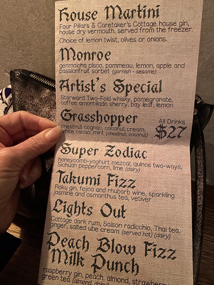 Menu, Caretaker's Cottage