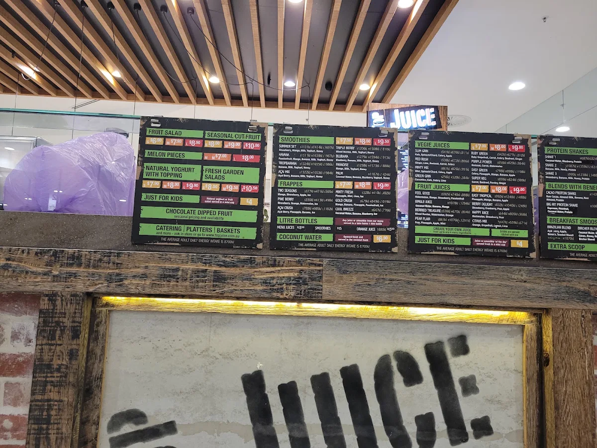 Menu, Top Juice Macquarie (Fashion Gallery near ZARA)