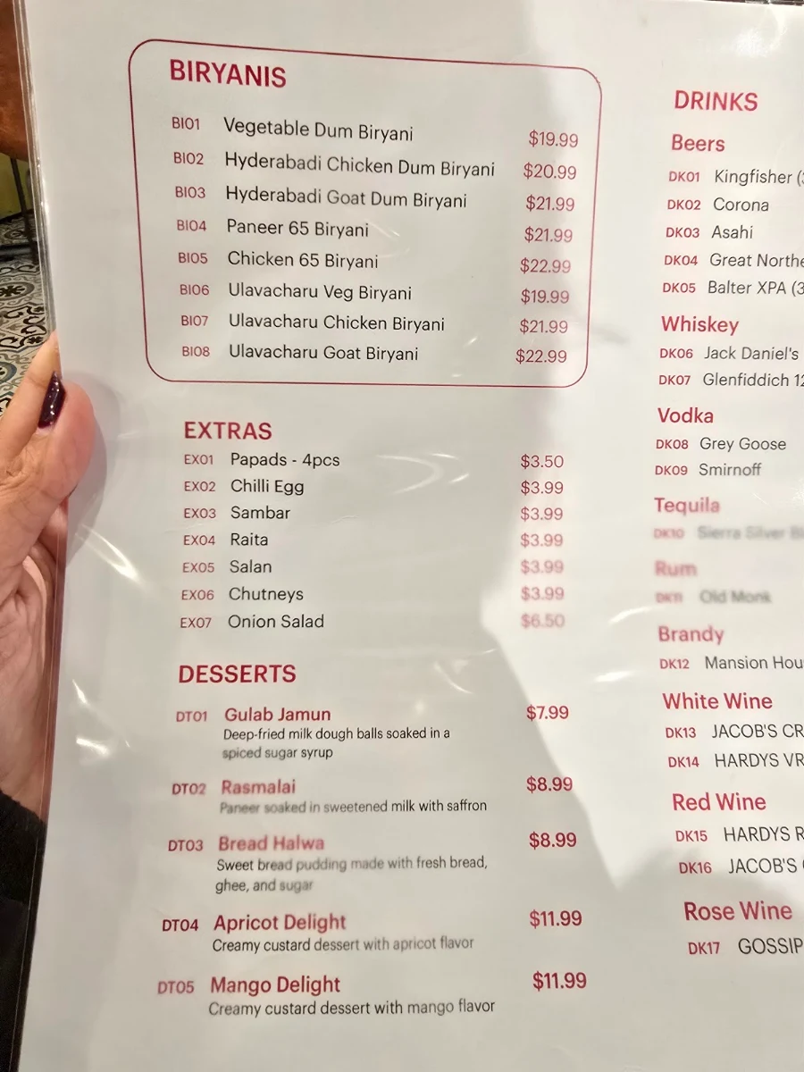 Menu, Chilli India Wentworthville