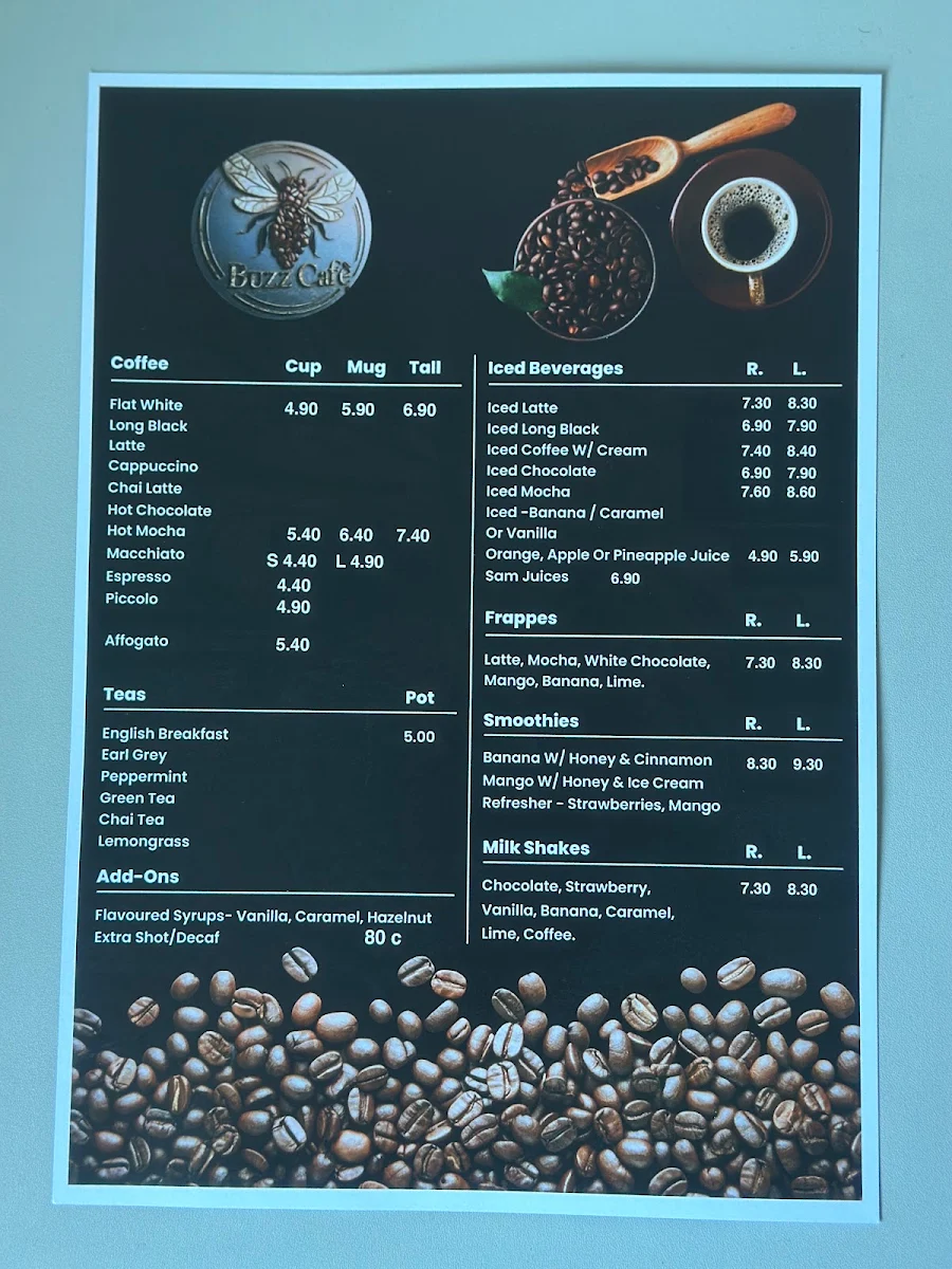Menu, Buzz cafe