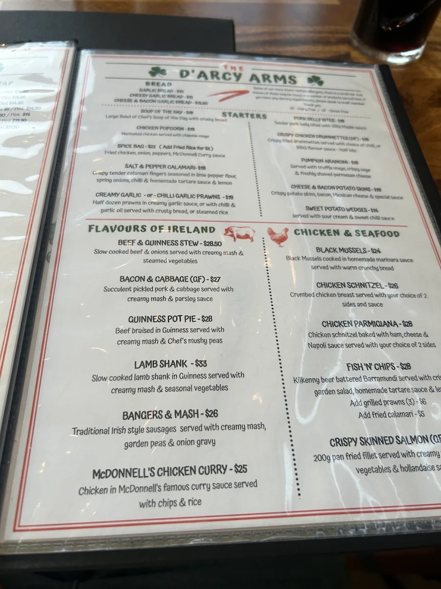 Menu, D'Arcy Arms