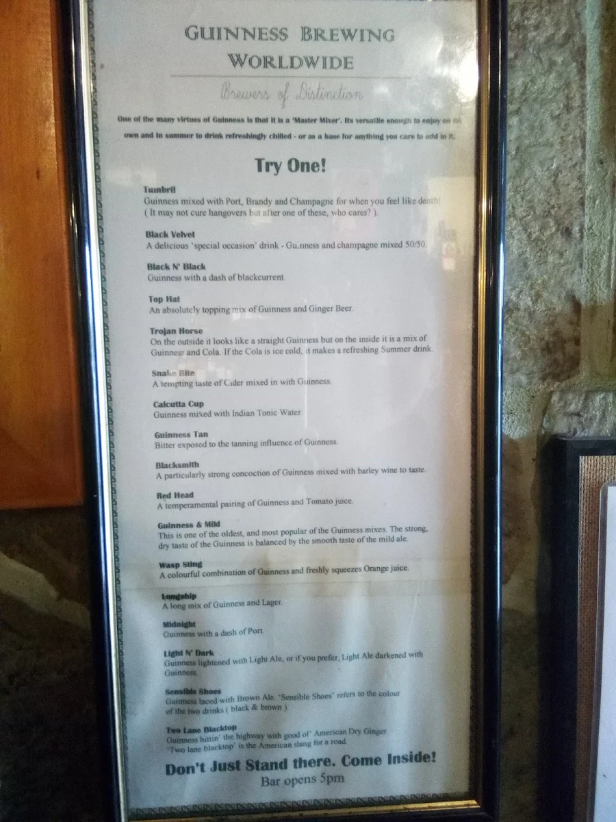 Menu, D'Arcy Arms