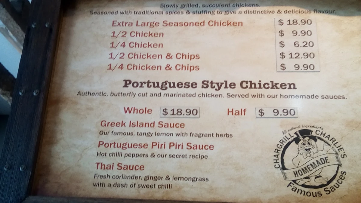 Menu, Chargrill Charlie's St Ives