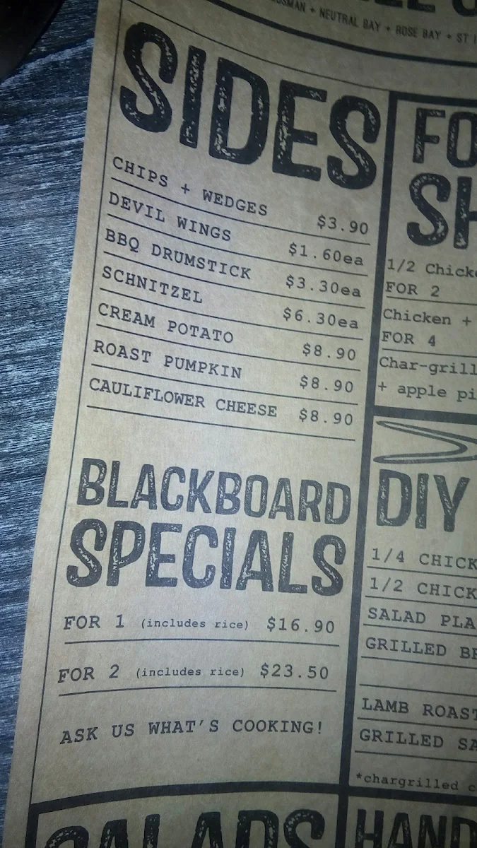 Menu, Chargrill Charlie's St Ives