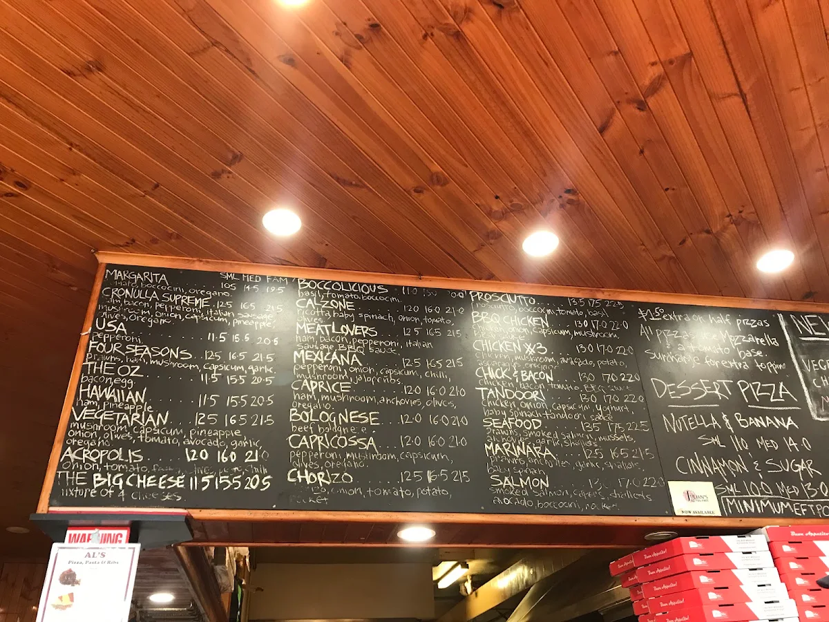 Menu, Al's Pizza Pasta & Ribs