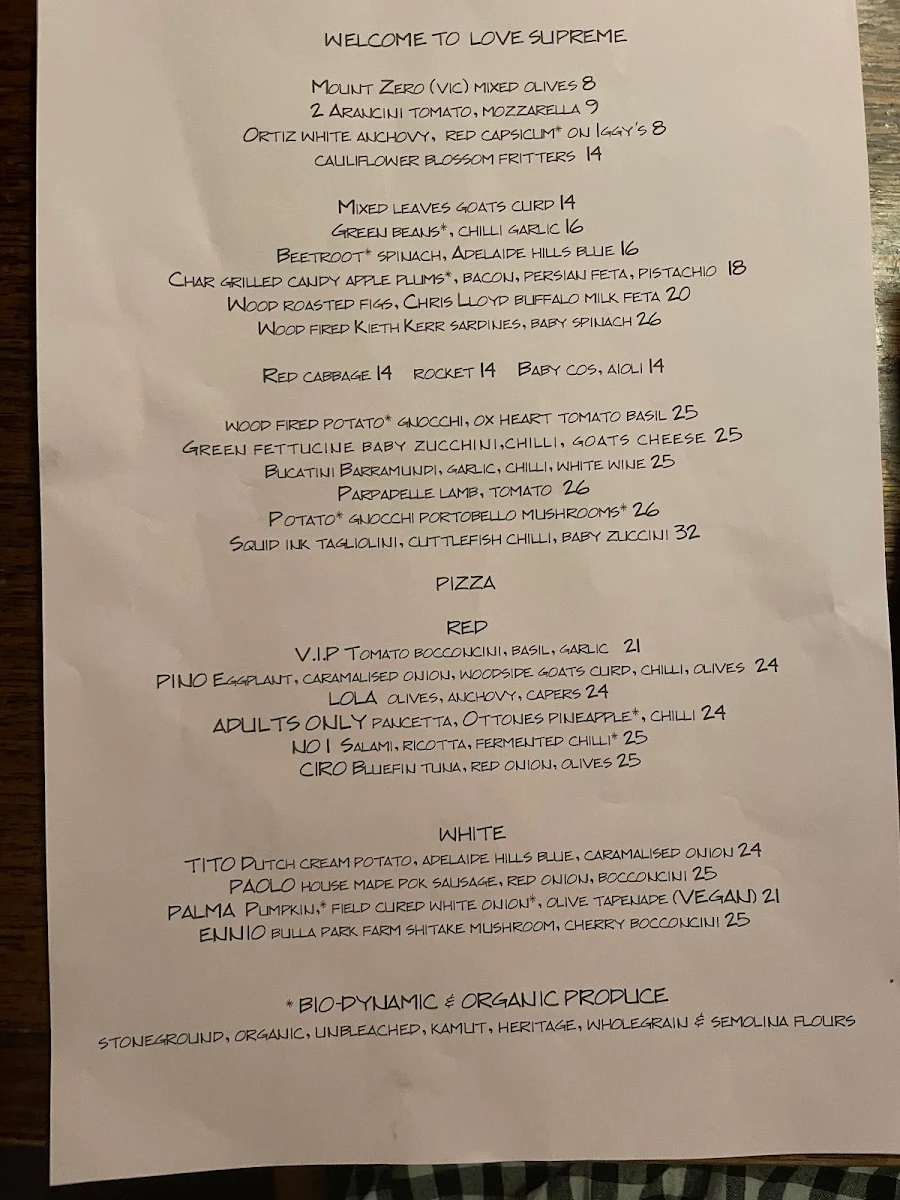 Menu, Love Supreme