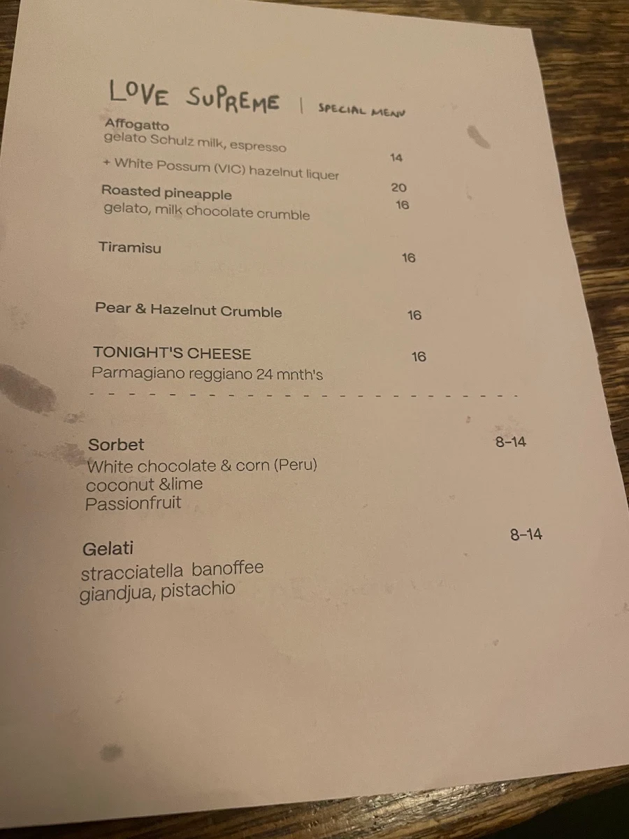 Menu, Love Supreme