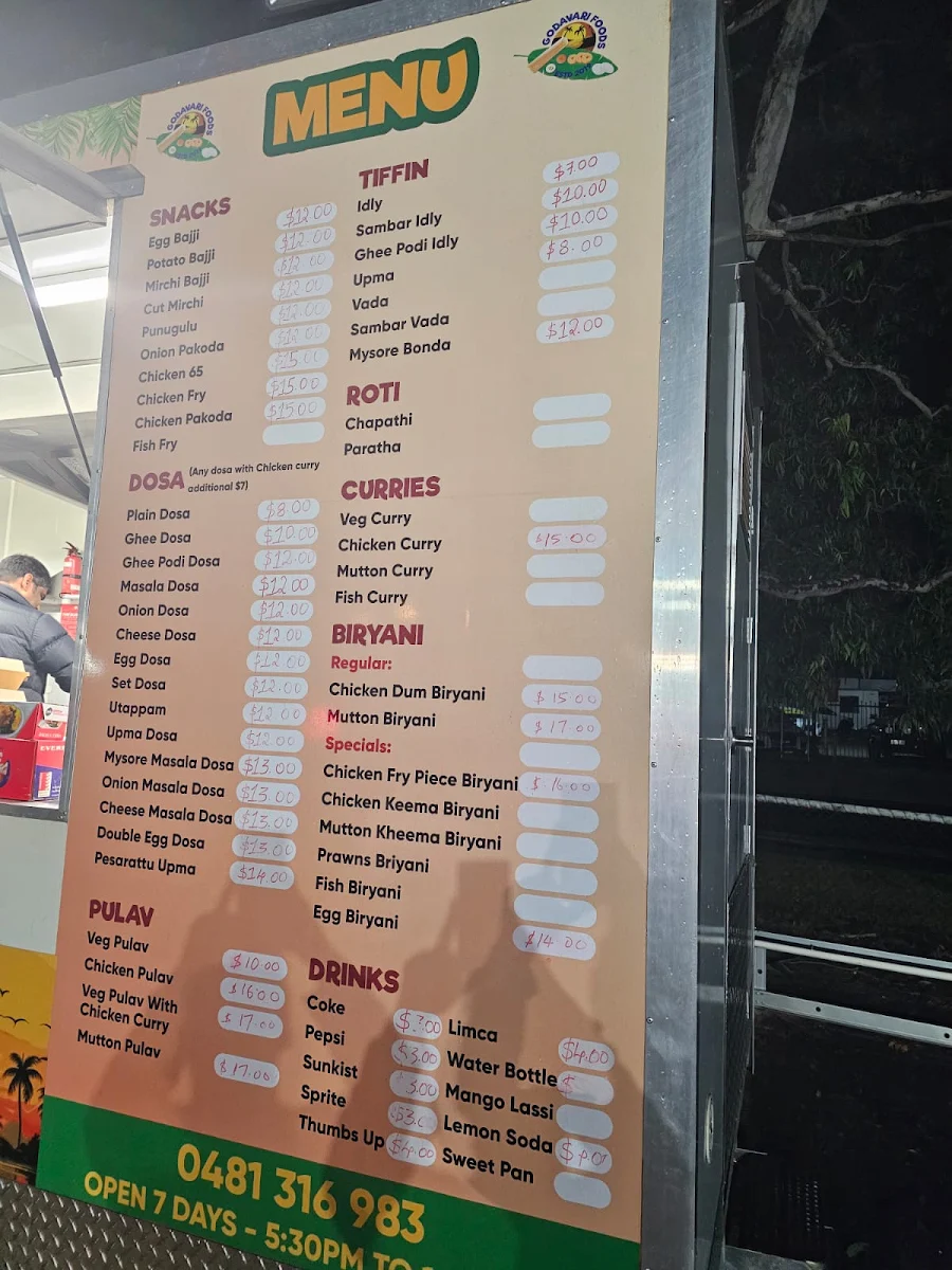 Menu, Godavari Food Trucks- Cranbourne