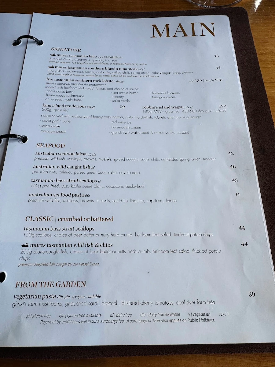 Menu, Mures Upper Deck