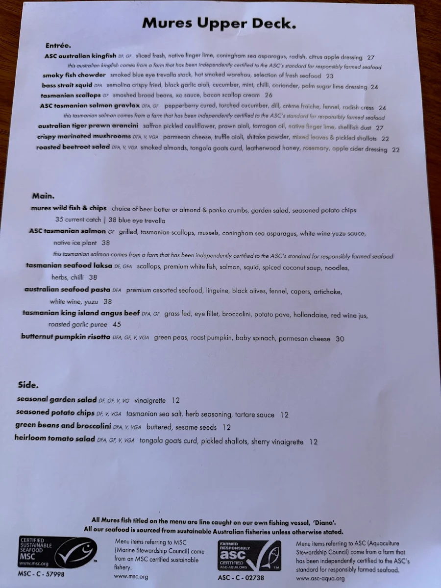Menu, Mures Upper Deck