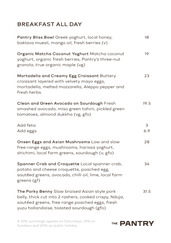 Menu, Blue Tongue Pantry