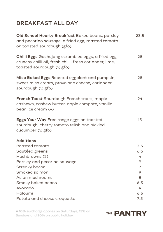 Menu, Blue Tongue Pantry