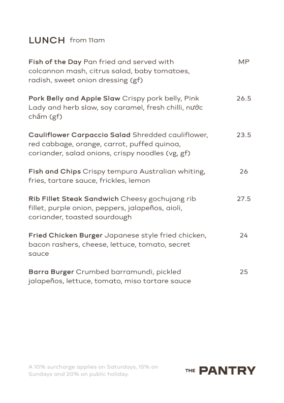 Menu, Blue Tongue Pantry