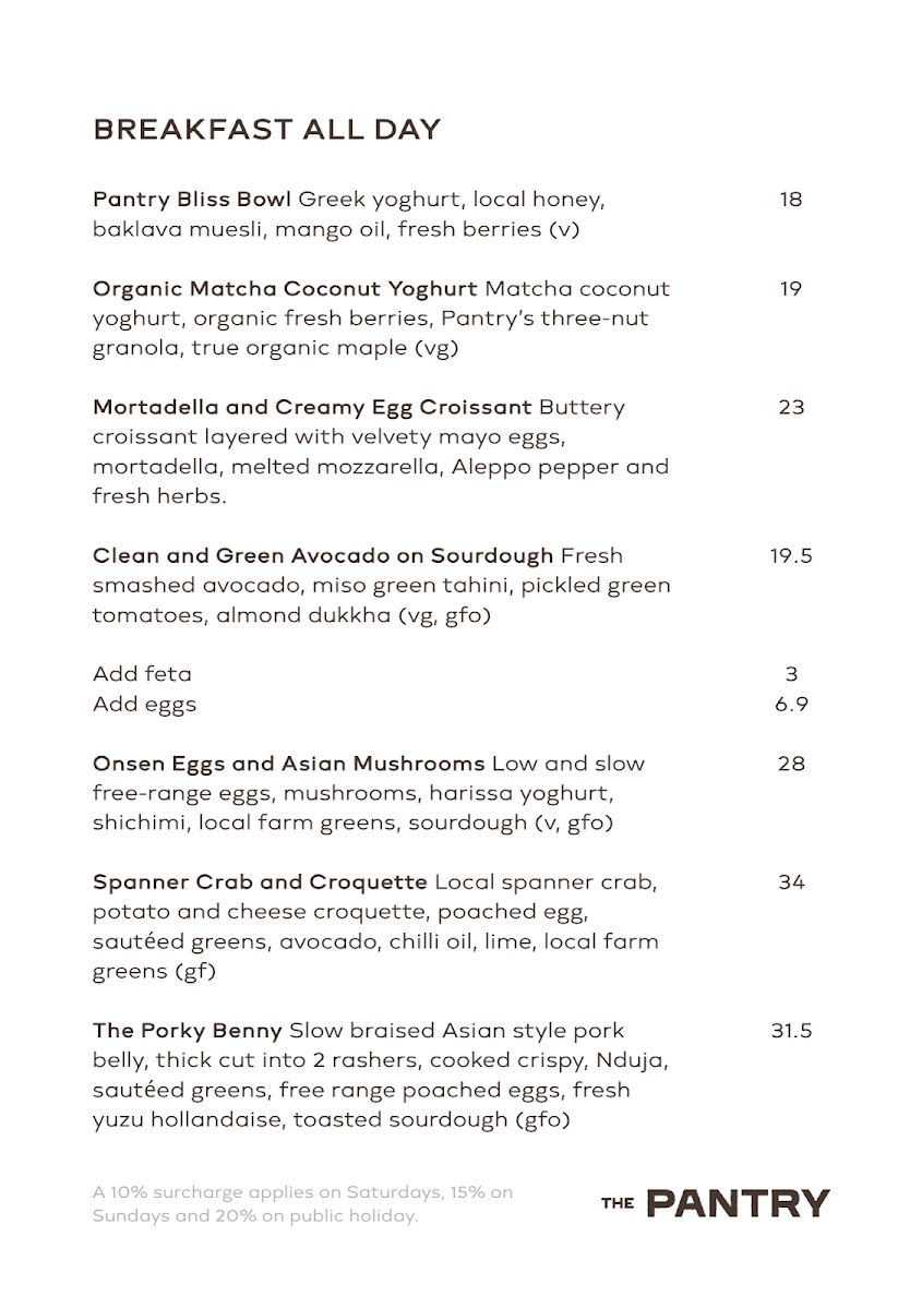 Menu, Blue Tongue Pantry