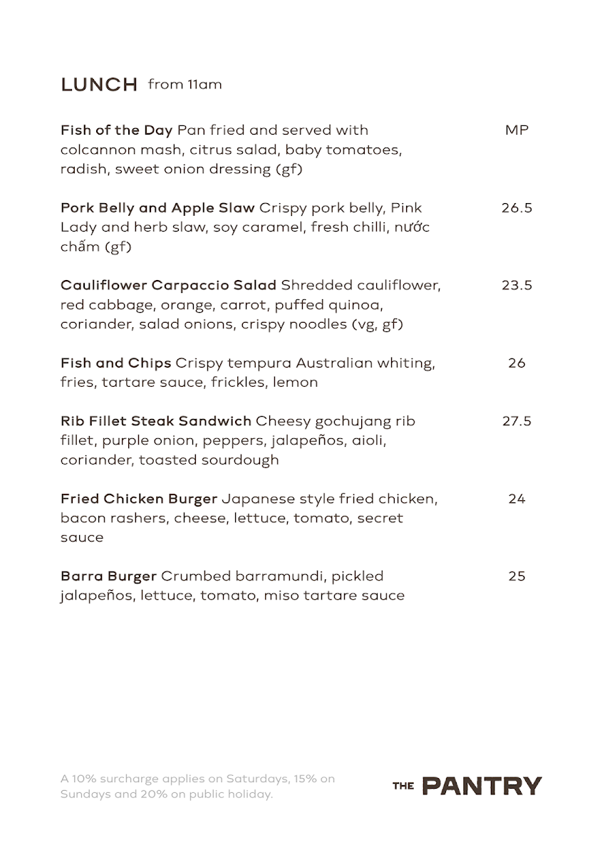 Menu, Blue Tongue Pantry