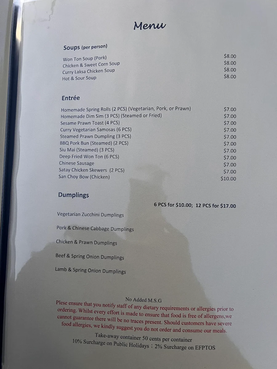 Menu, Dumpling Plaza Chinese Restaurant