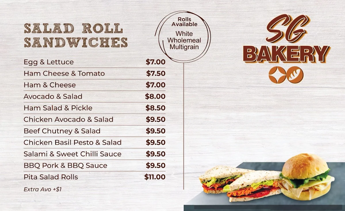 Menu, SG BAKERY HELENSVALE