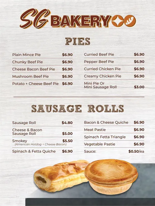 Menu, SG BAKERY HELENSVALE
