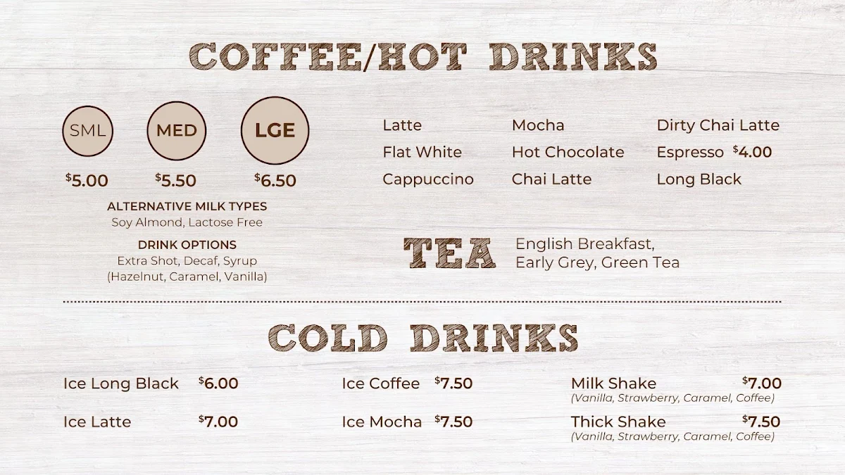 Menu, SG BAKERY HELENSVALE