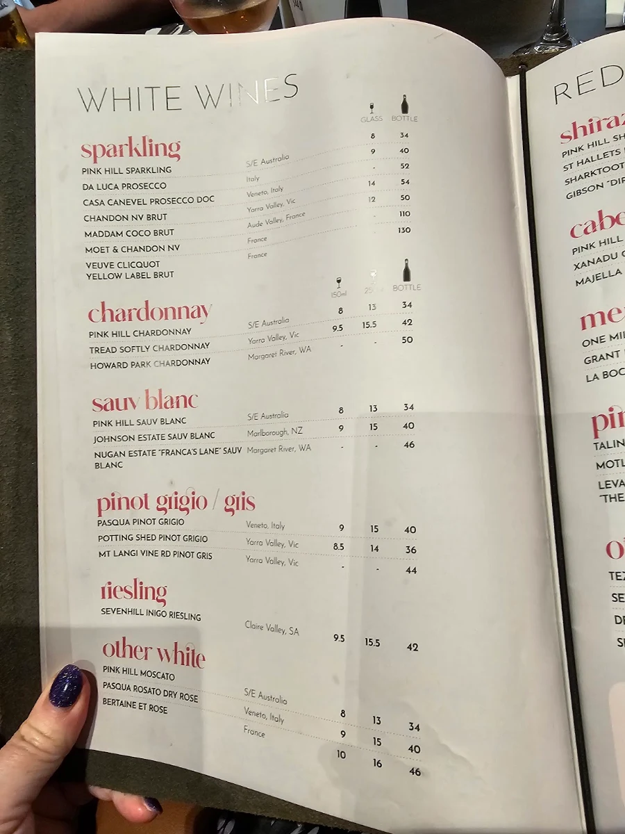 Menu, Pink Hill Hotel Bistro