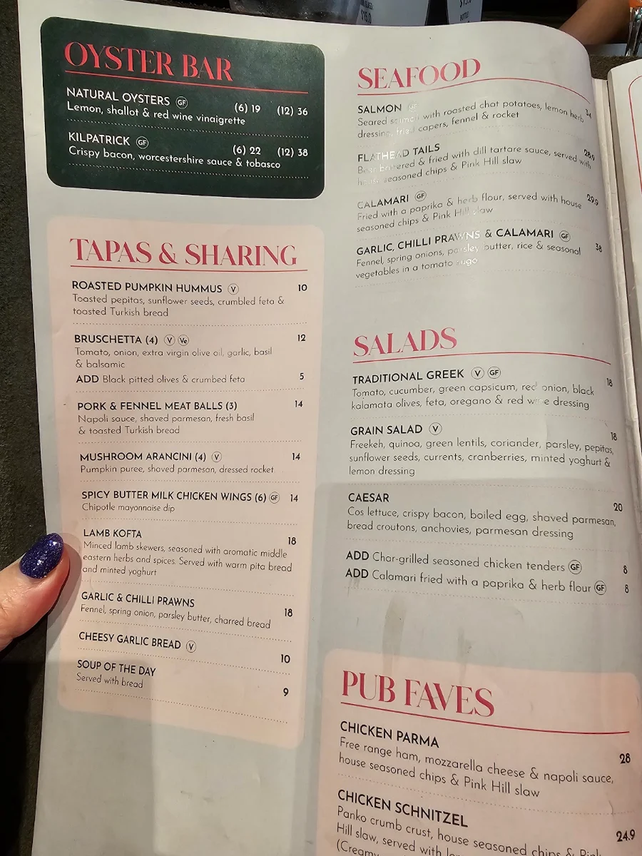 Menu, Pink Hill Hotel Bistro