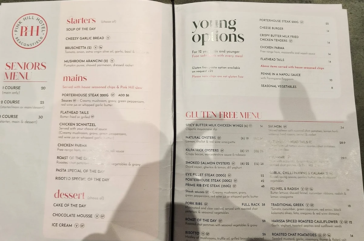 Menu, Pink Hill Hotel Bistro