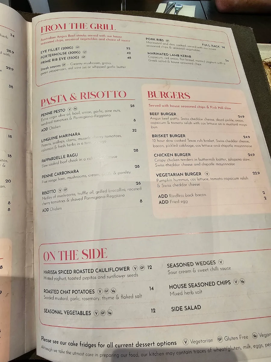 Menu, Pink Hill Hotel Bistro