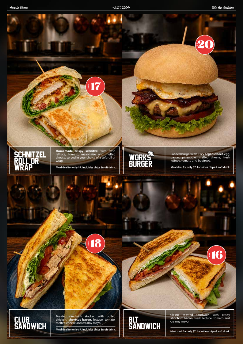 Menu, Bite Me Gourmet