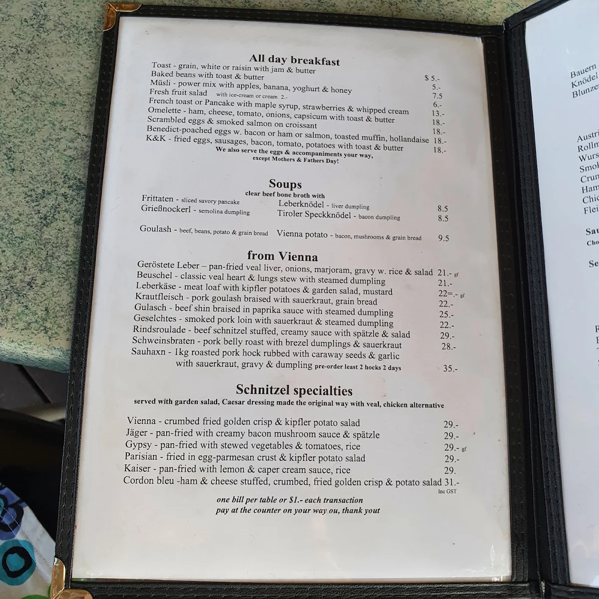 Menu, K & K