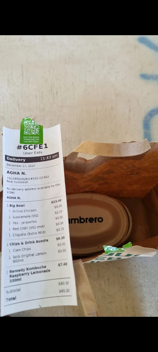 Menu, Zambrero North Penrith