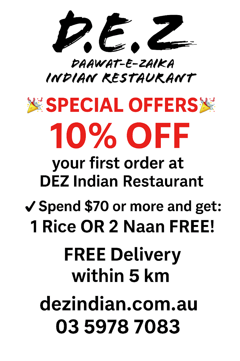 Menu, (DEZ) Daawat-e-Zaika Indian Restaurant