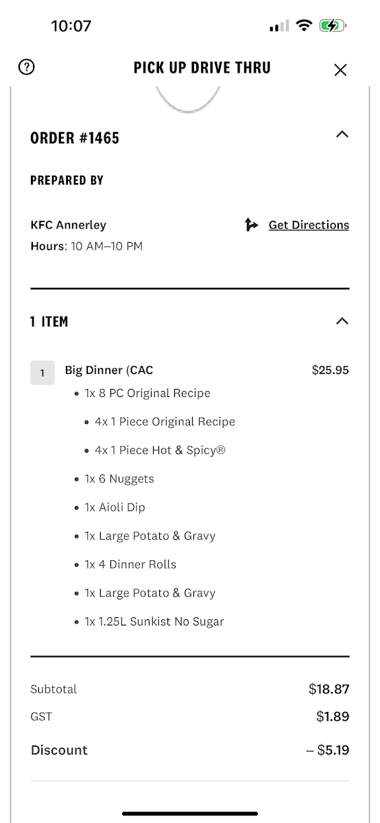 Menu, KFC Annerley
