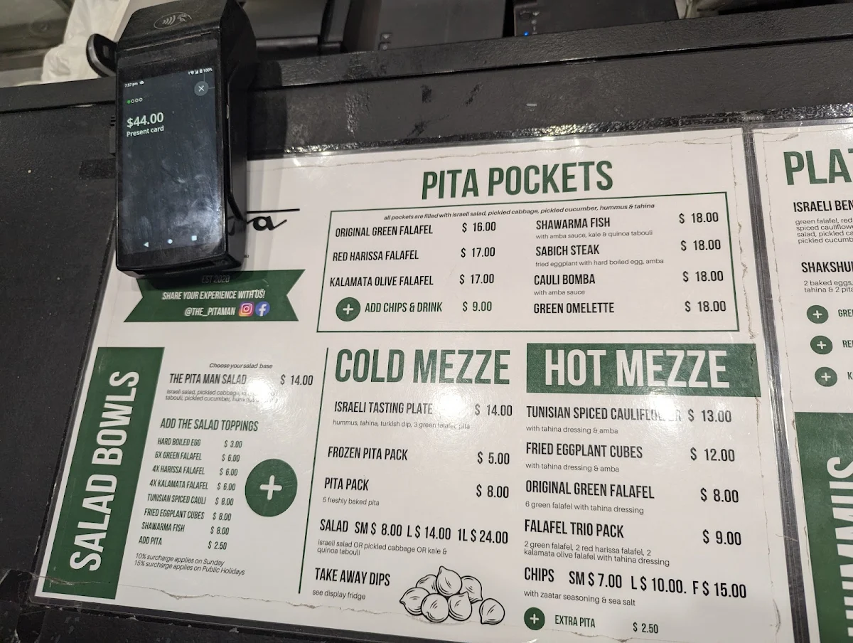 Menu, The Pita Man