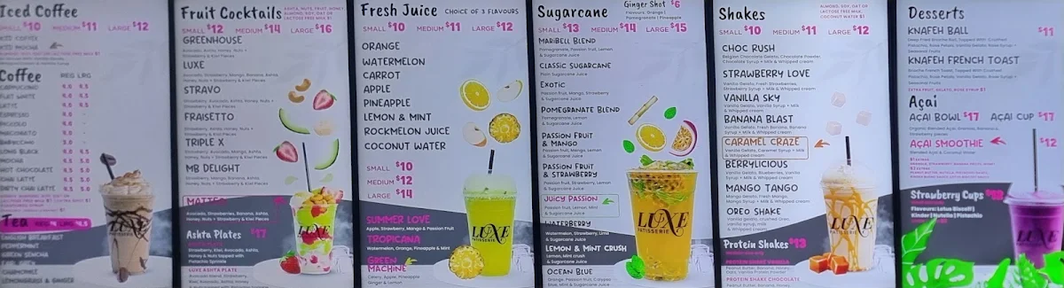 Menu, LUXE PATISSERIE & SWEETS PTY LTD
