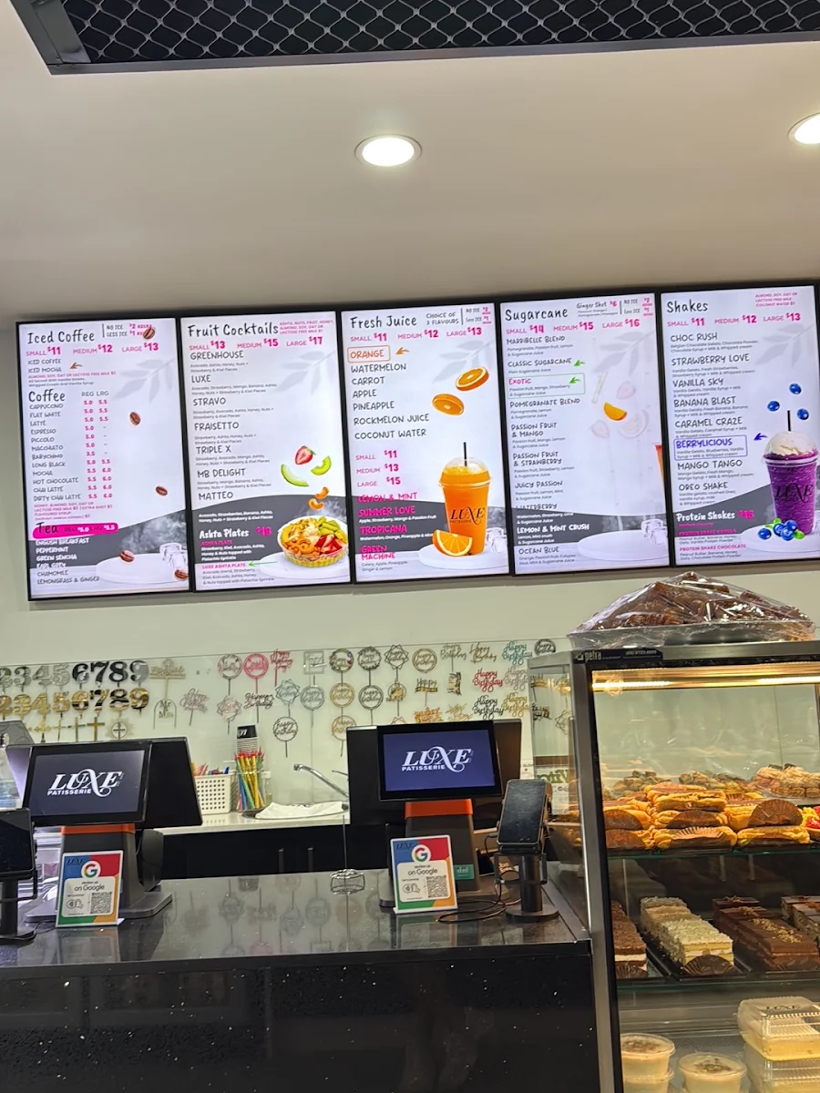 Menu, LUXE PATISSERIE & SWEETS PTY LTD