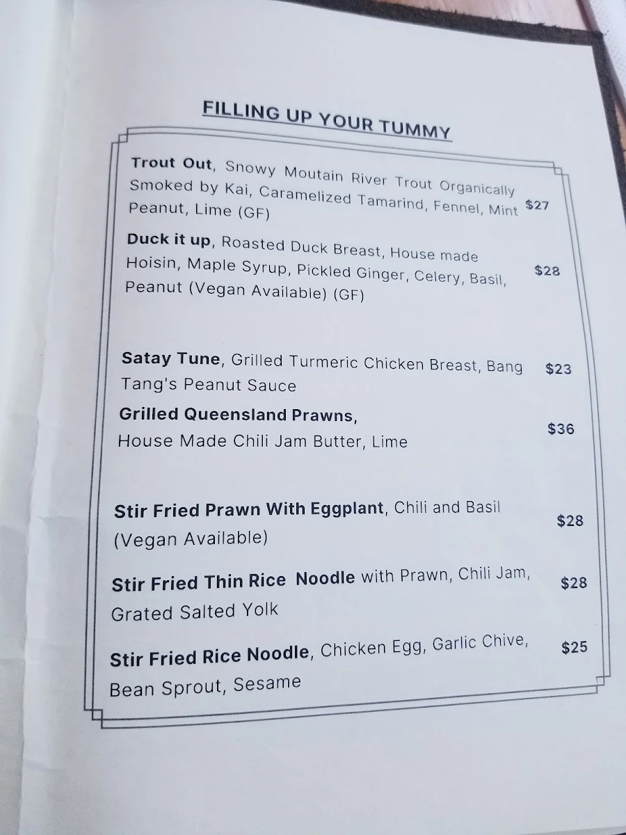 Menu, Bang Tang Potts Point