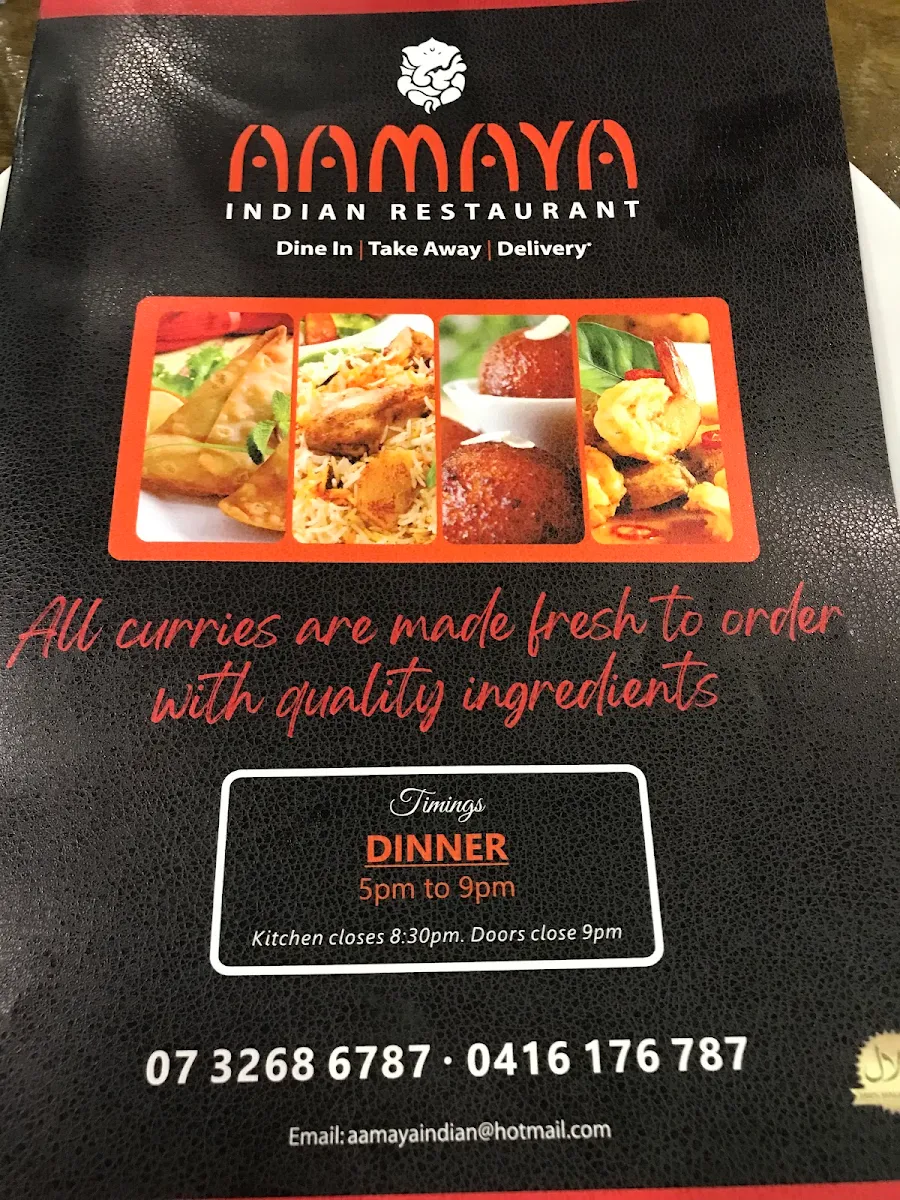 Menu, Aamaya Indian Restaurant