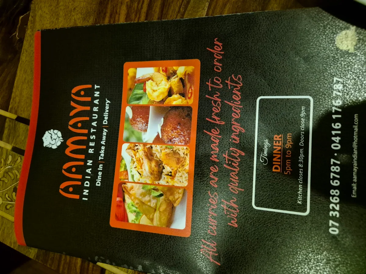 Menu, Aamaya Indian Restaurant